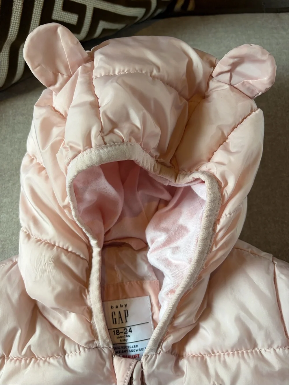 GAP Light Pink Quilted Hooded One-Piece Snowsuit for Kids